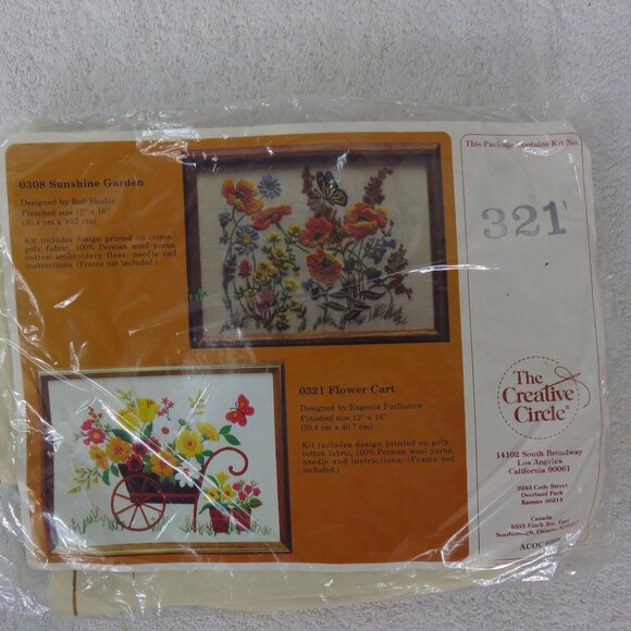 The Creative Circle 0321 Flower Cart Embroidery Kit 12" X 16" New Deadstock - Picture 10 of 10